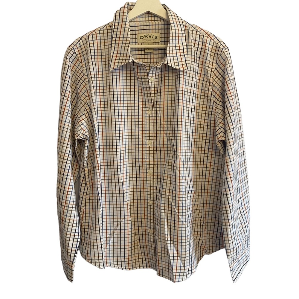 Orvis Button Down Check Shirt Cotton plus size dress shirt collared long sleeve